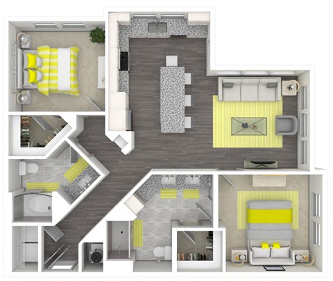Floor plan for 2 beds, 2 baths, 1120 sqft